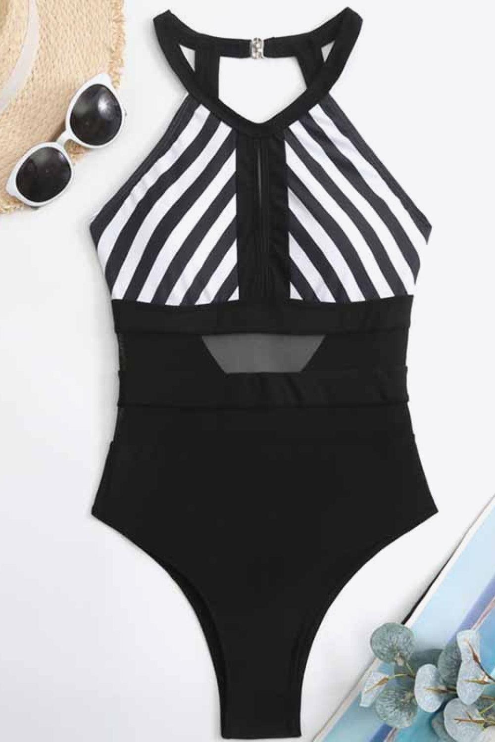 Striped Backless One-Piece Swimsuit - Olive Ave