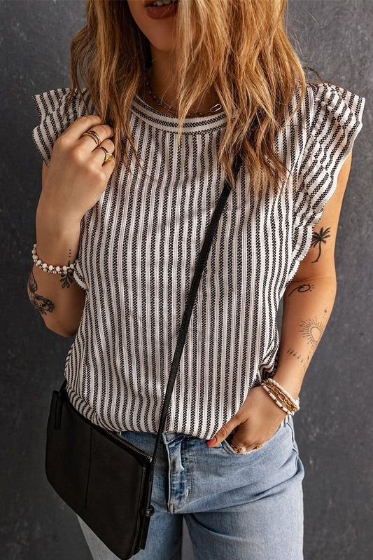 Striped Flutter Sleeve Tank - Olive Ave