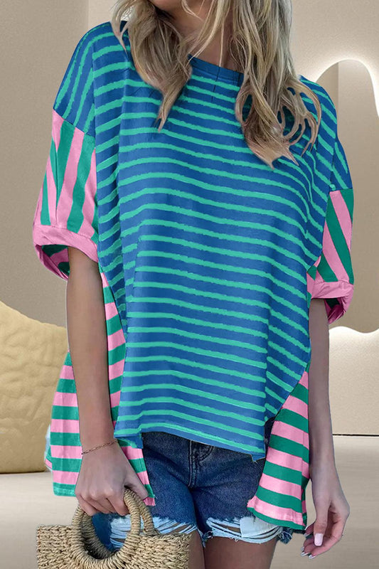Striped Half Sleeve Top - Olive Ave