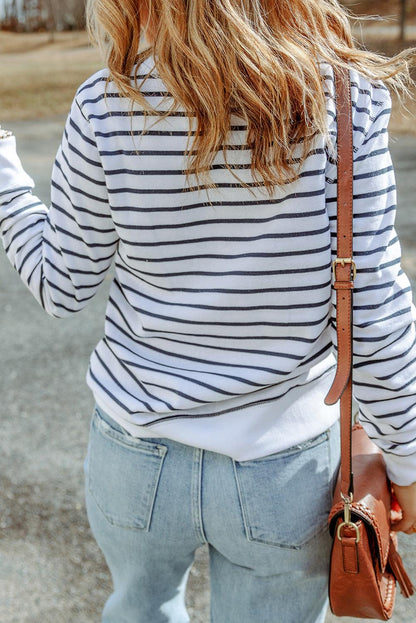 Striped Long Sleeve Round Neck Top - Olive Ave