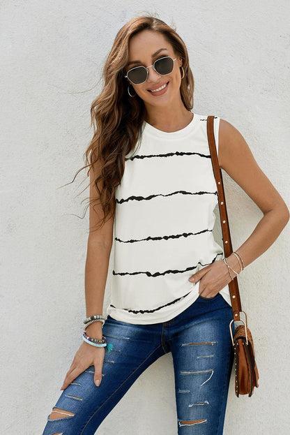 Striped Round Neck Tank - Olive Ave