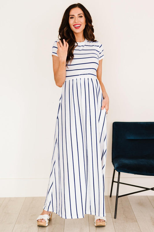 Striped Short Sleeve Maxi Dress - Olive Ave