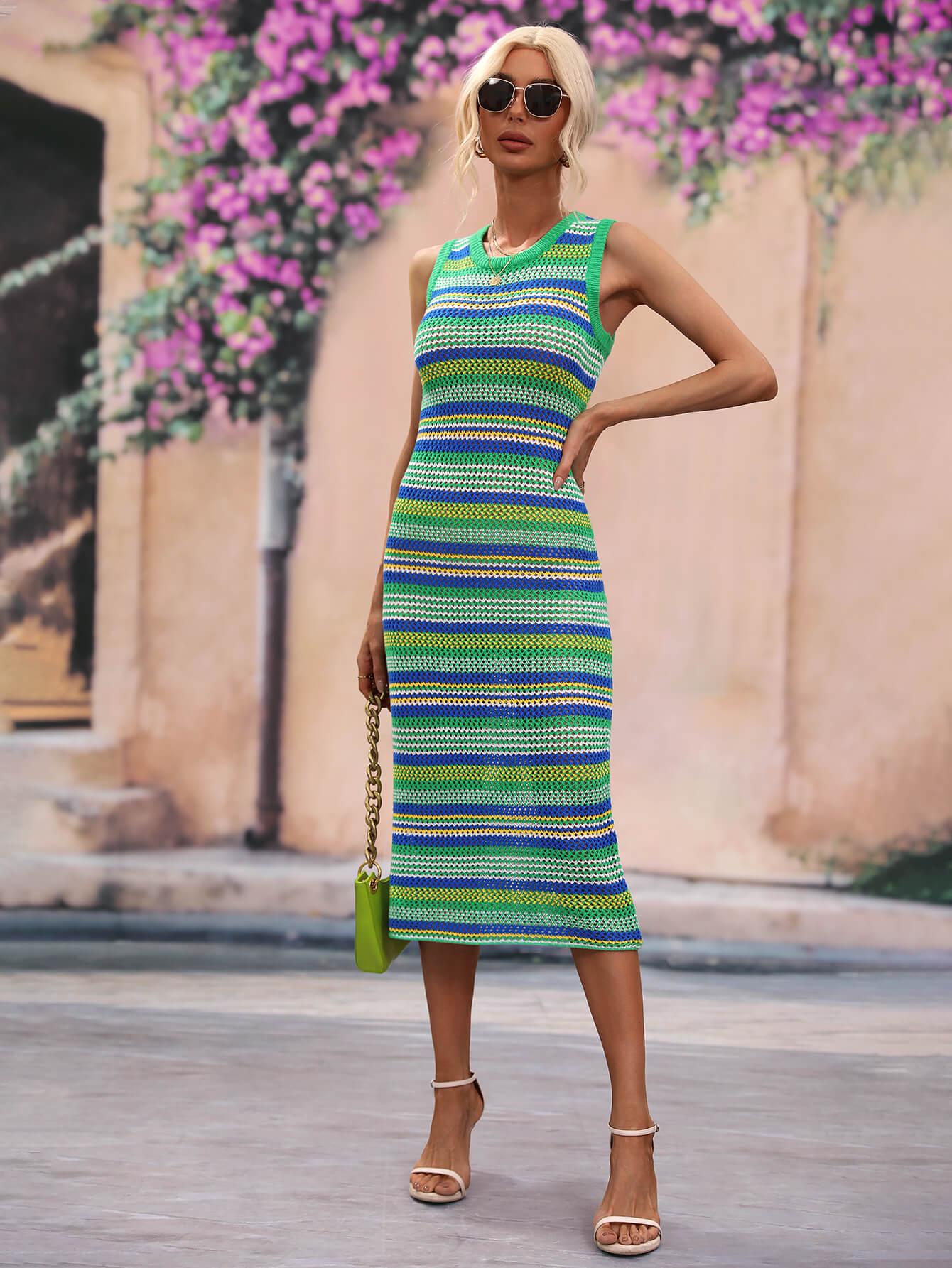 Striped Sleeveless Midi Cover Up Dress - Olive Ave