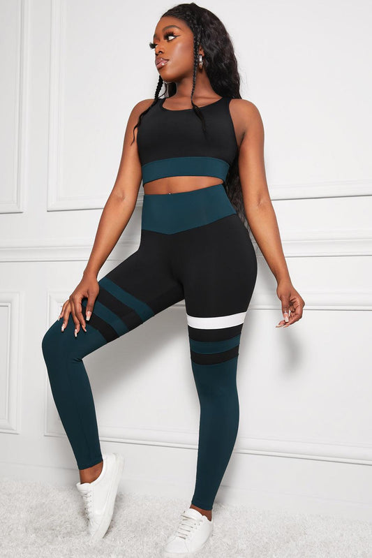 Striped Sports Bra and High Waisted Yoga Leggings Set - Olive Ave