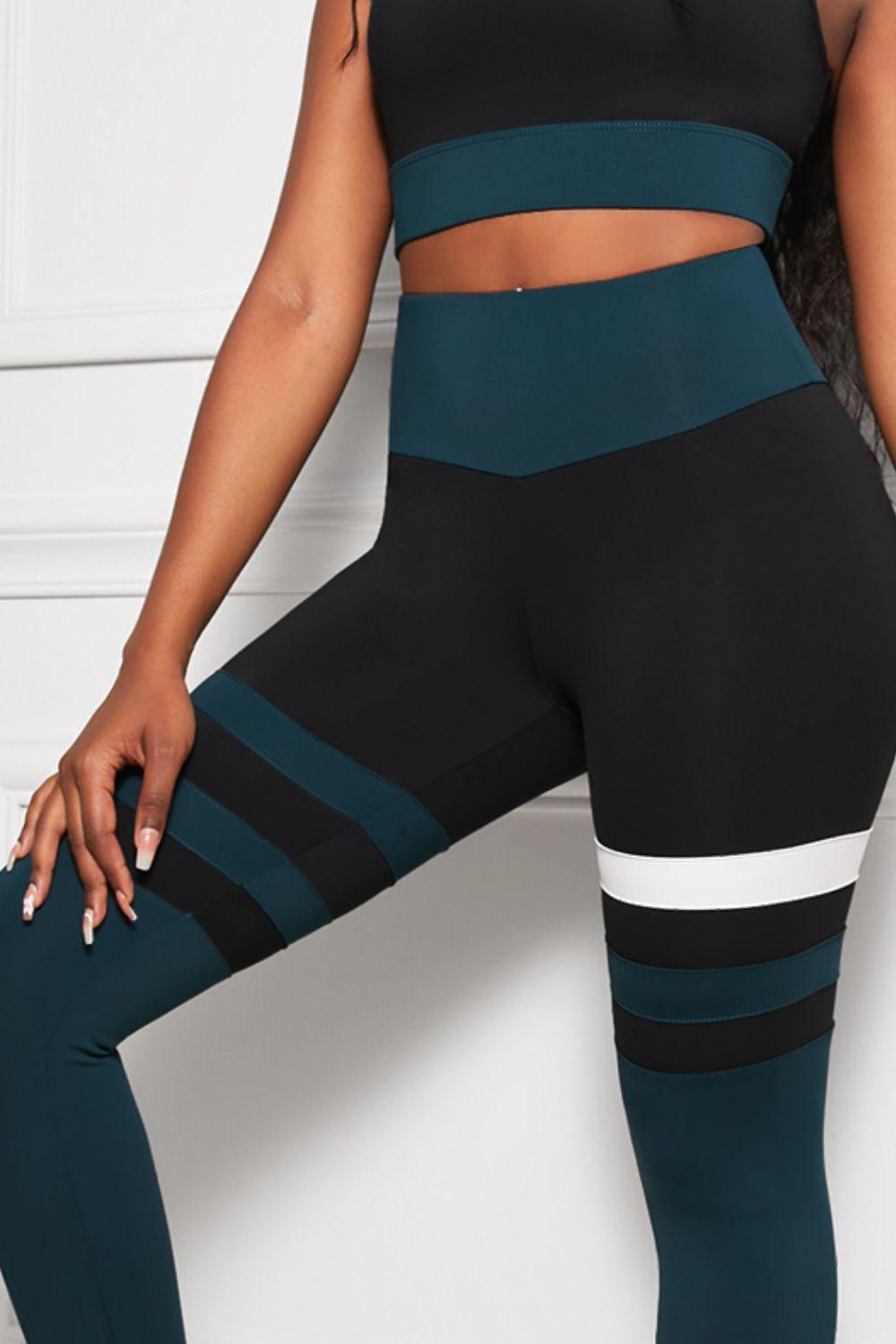 Striped Sports Bra and High Waisted Yoga Leggings Set - Olive Ave