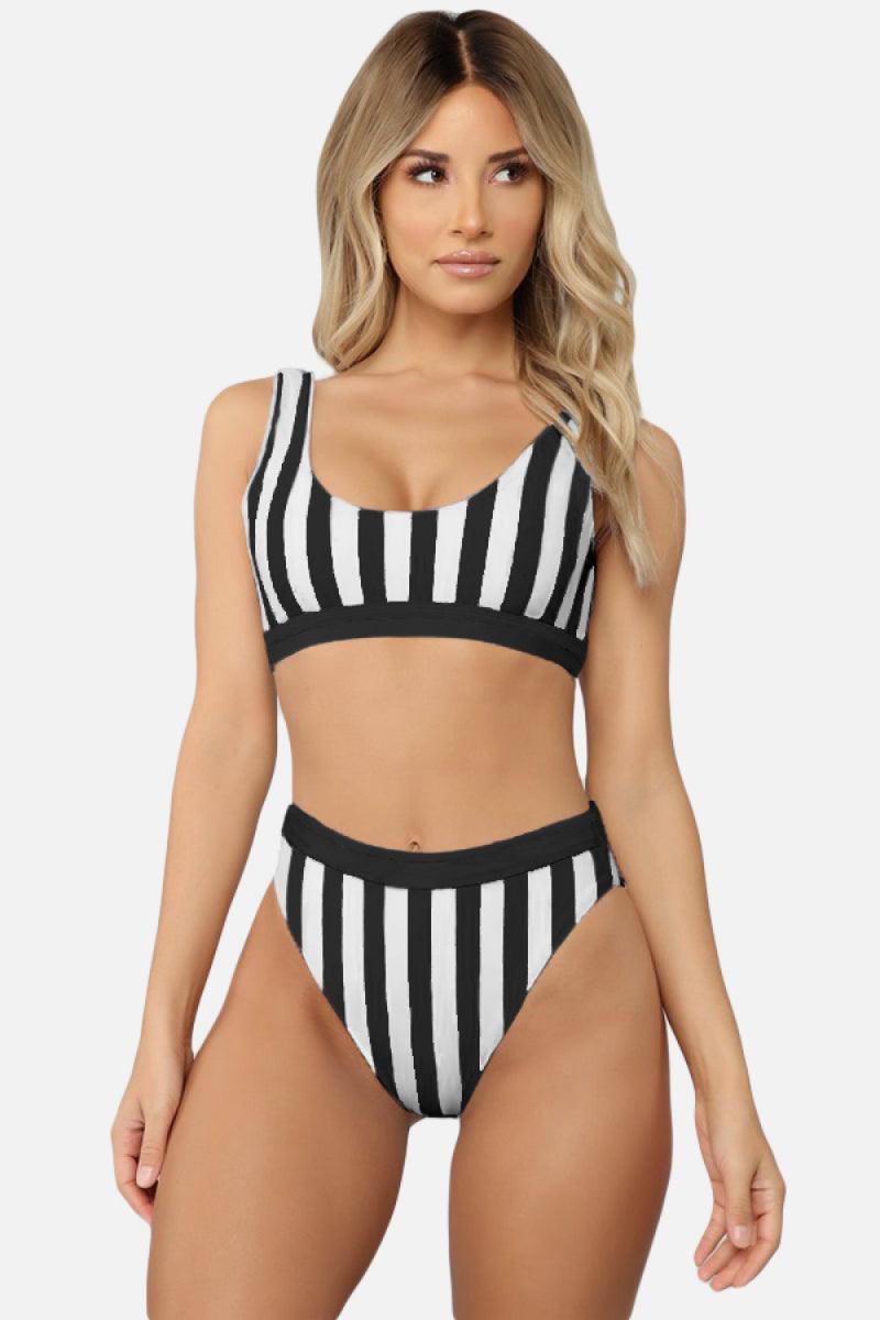 Striped Tank High Waist Bikini - Olive Ave