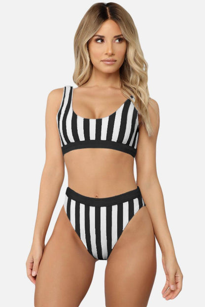 Striped Tank High Waist Bikini - Olive Ave