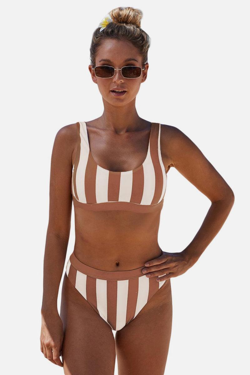 Striped Tank High Waist Bikini - Olive Ave