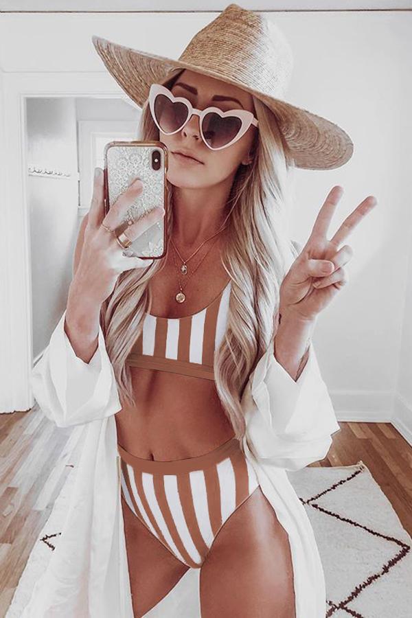 Striped Tank High Waist Bikini - Olive Ave