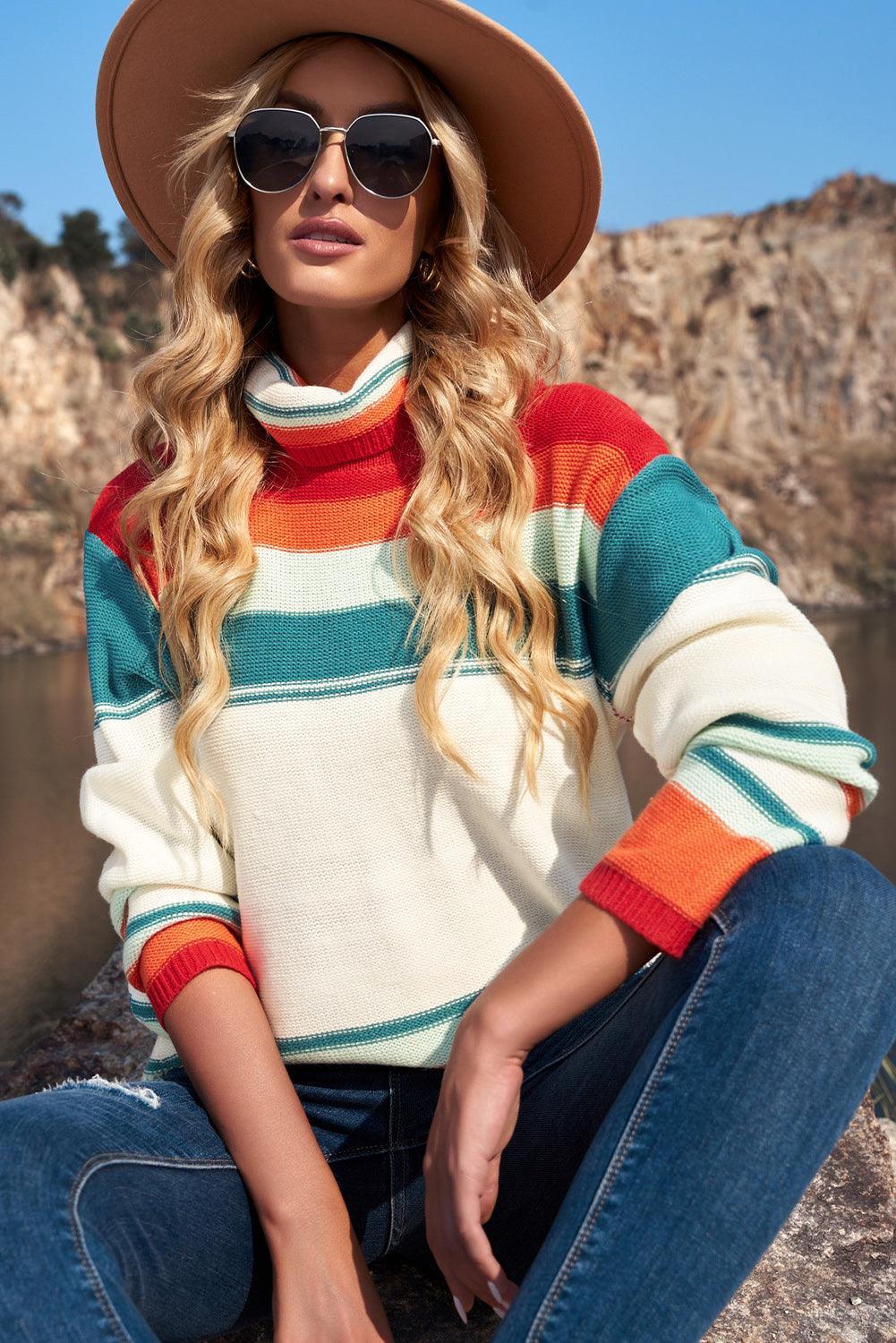 Striped Turtleneck Sweater - Olive Ave