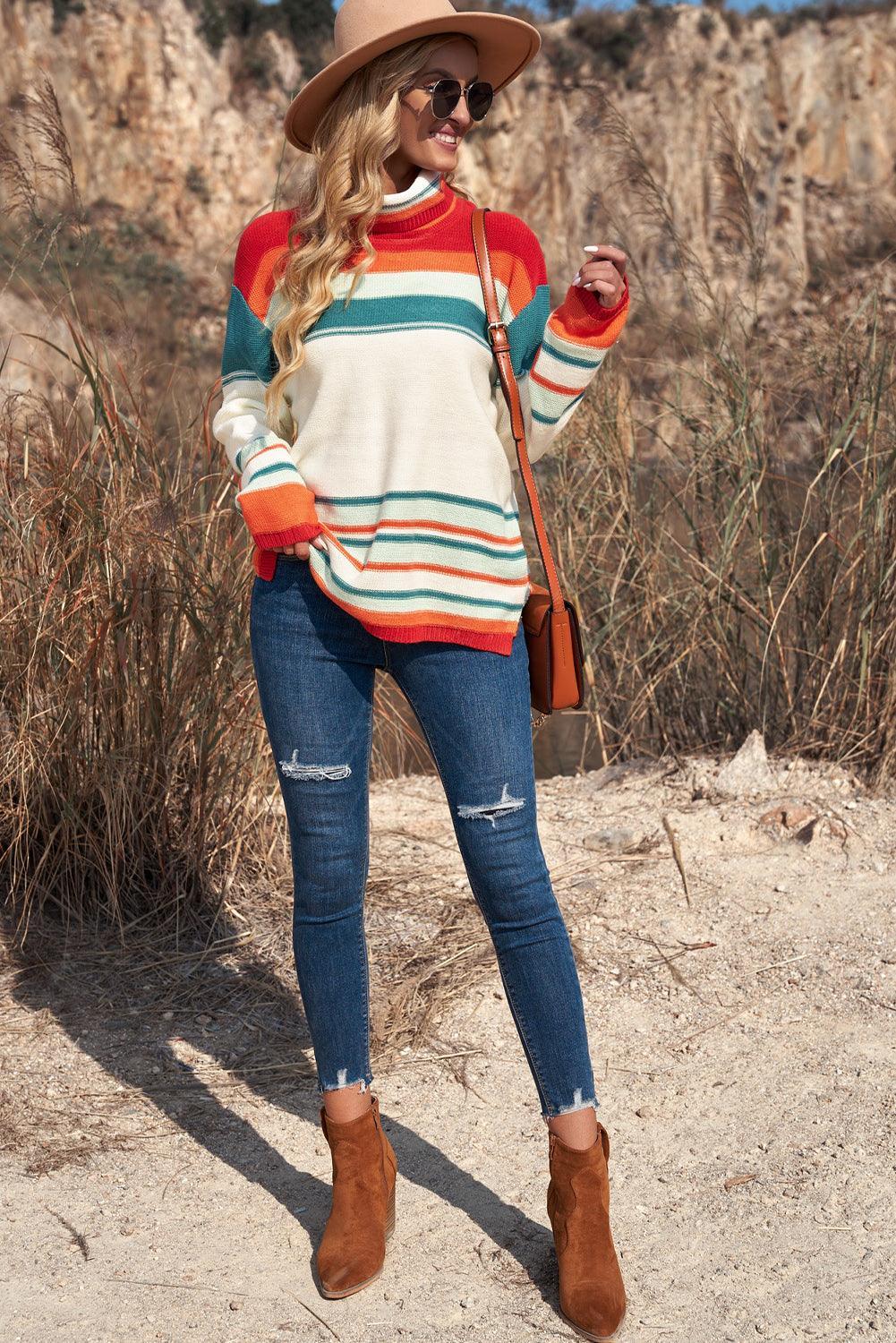 Striped Turtleneck Sweater - Olive Ave