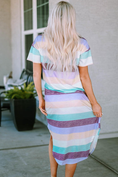 Striped V-Neck Midi Dress - Olive Ave