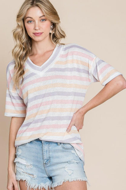 Striped V-Neck T-Shirt - Olive Ave