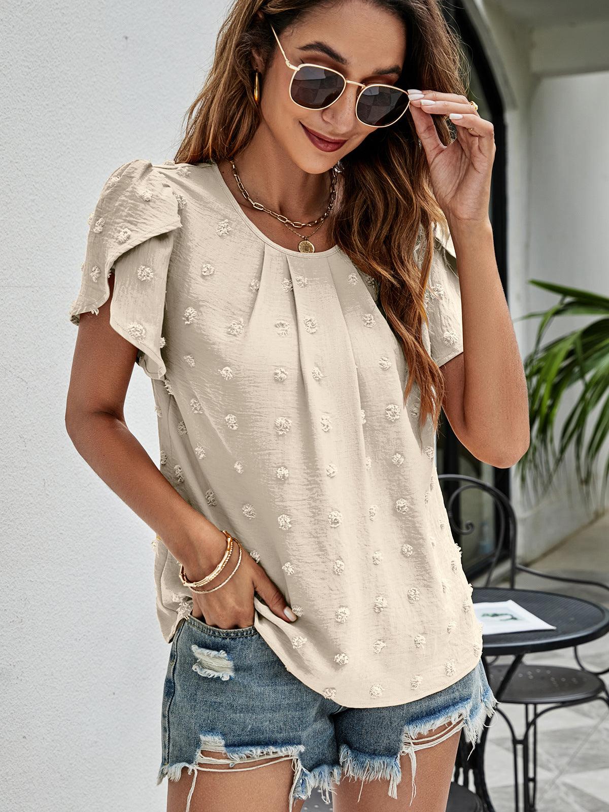 Swiss Dot Petal Sleeve Top - Olive Ave