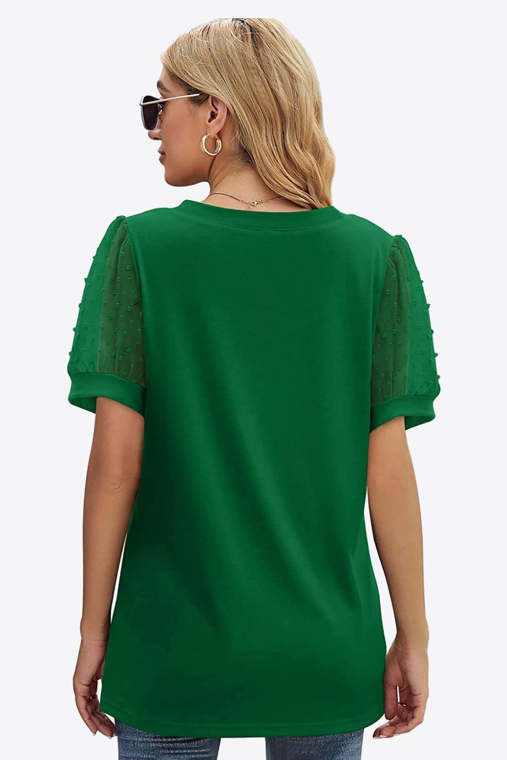 Swiss Dot Puff Sleeve V-Neck Tee - Olive Ave