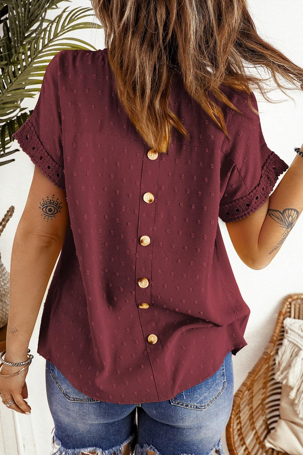 Swiss Dot Short Sleeve Blouse in 14 Colors - Olive Ave
