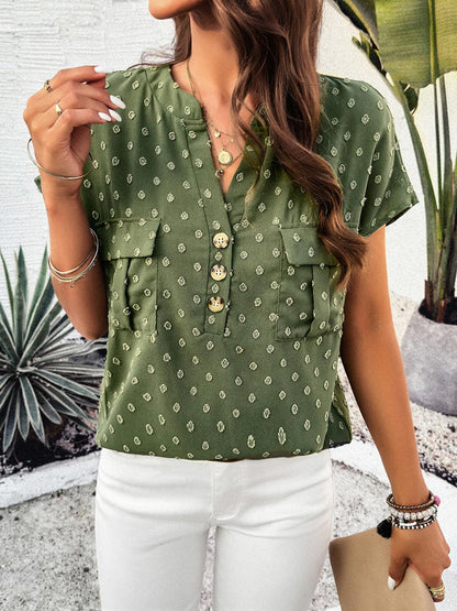 Swiss Dot Short Sleeve Blouse in 5 Colors - Olive Ave