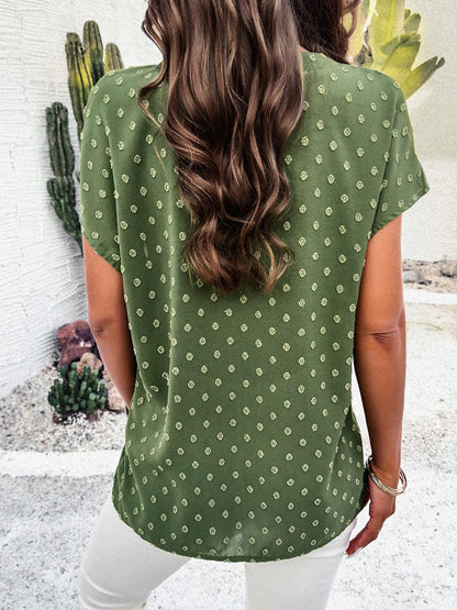 Swiss Dot Short Sleeve Blouse in 5 Colors - Olive Ave