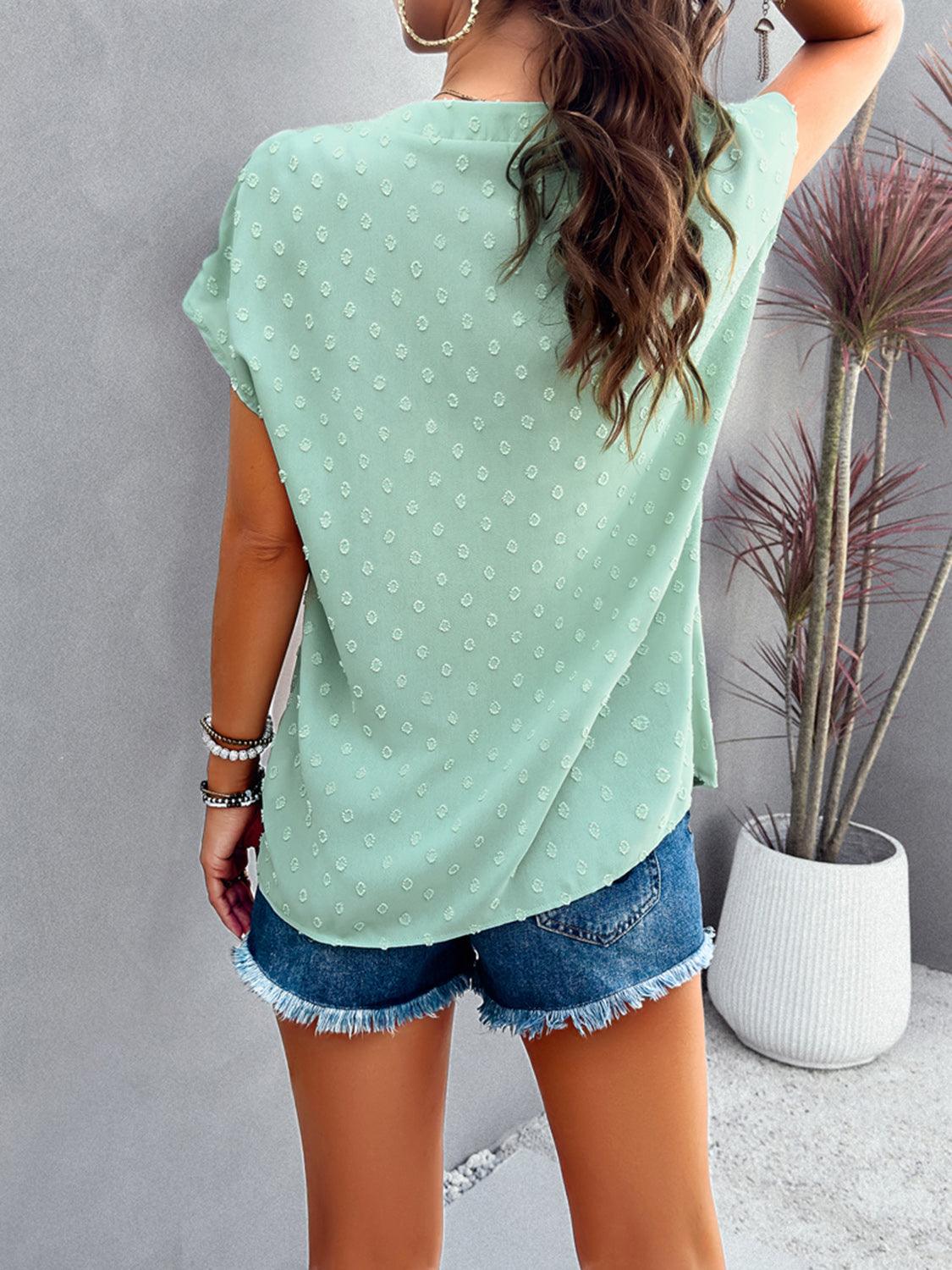 Swiss Dot Short Sleeve Blouse in 5 Colors - Olive Ave