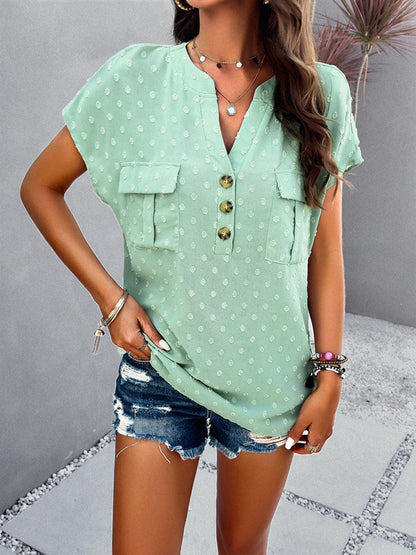 Swiss Dot Short Sleeve Blouse in 5 Colors - Olive Ave