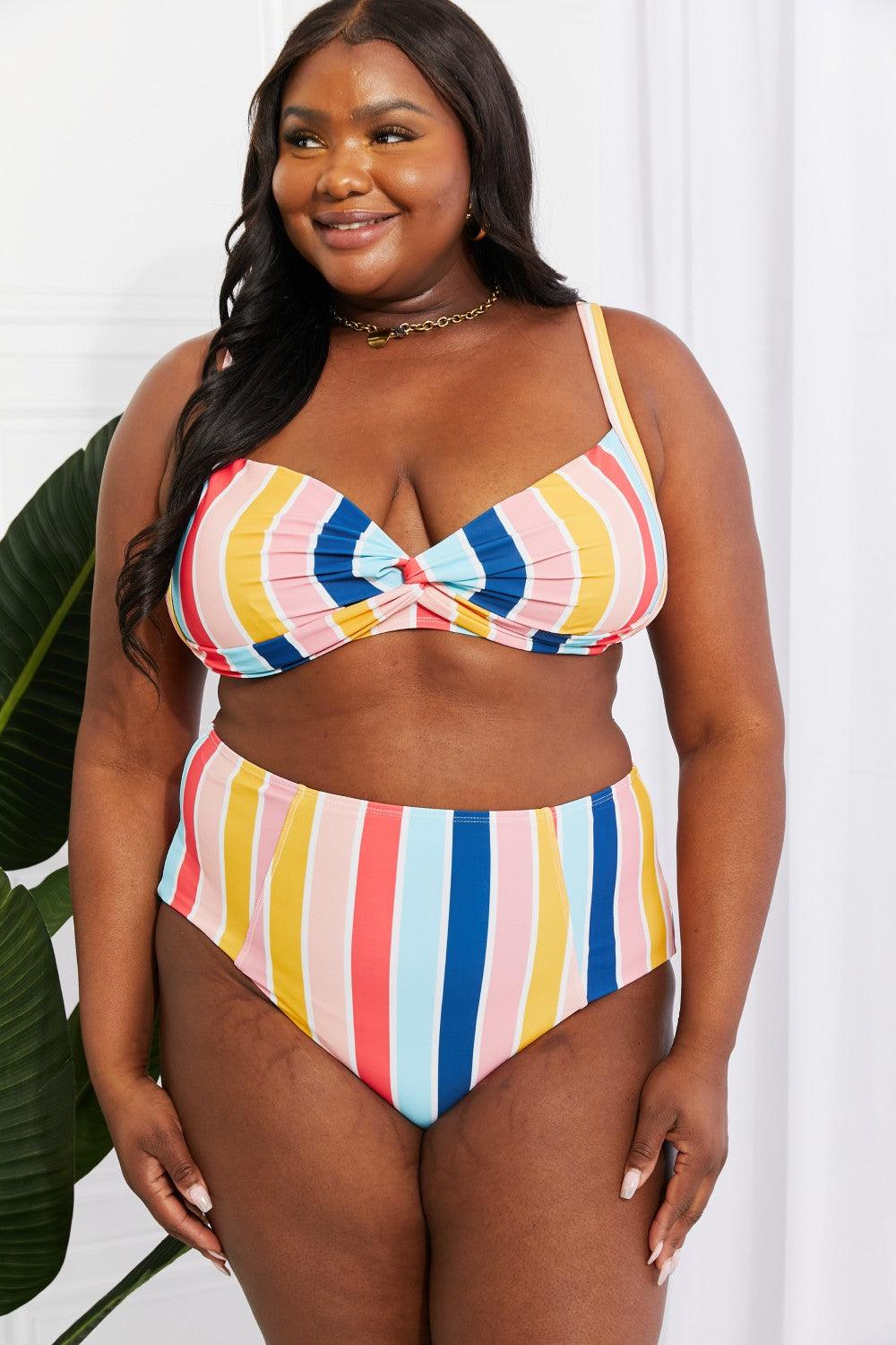 Take A Dip Twist High-Rise Bikini in Stripe - Olive Ave