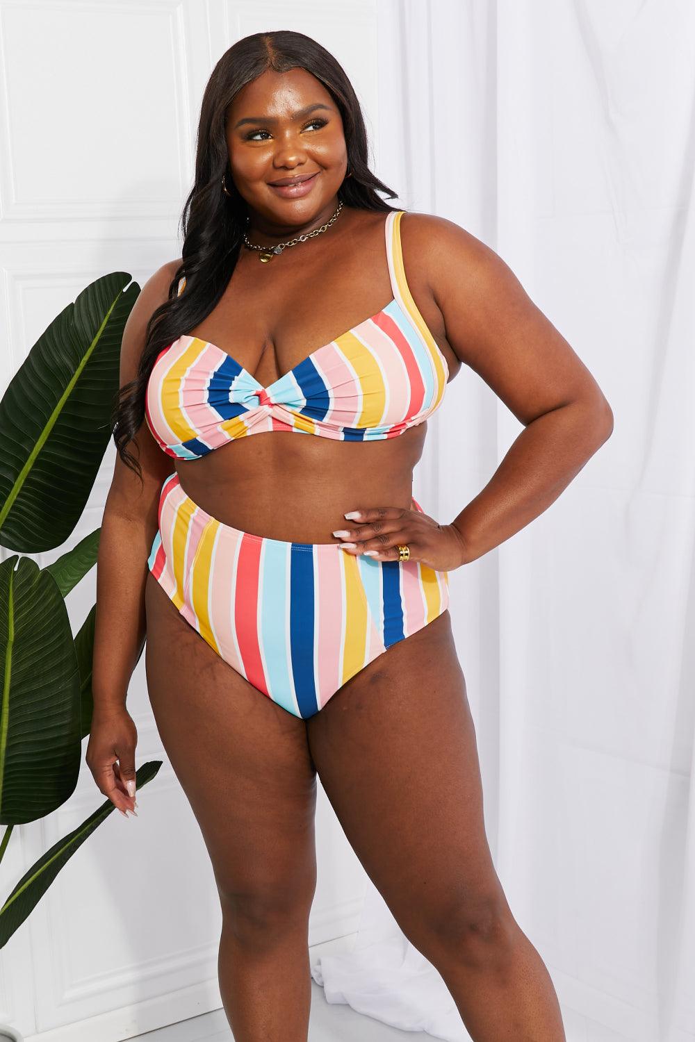 Take A Dip Twist High-Rise Bikini in Stripe - Olive Ave