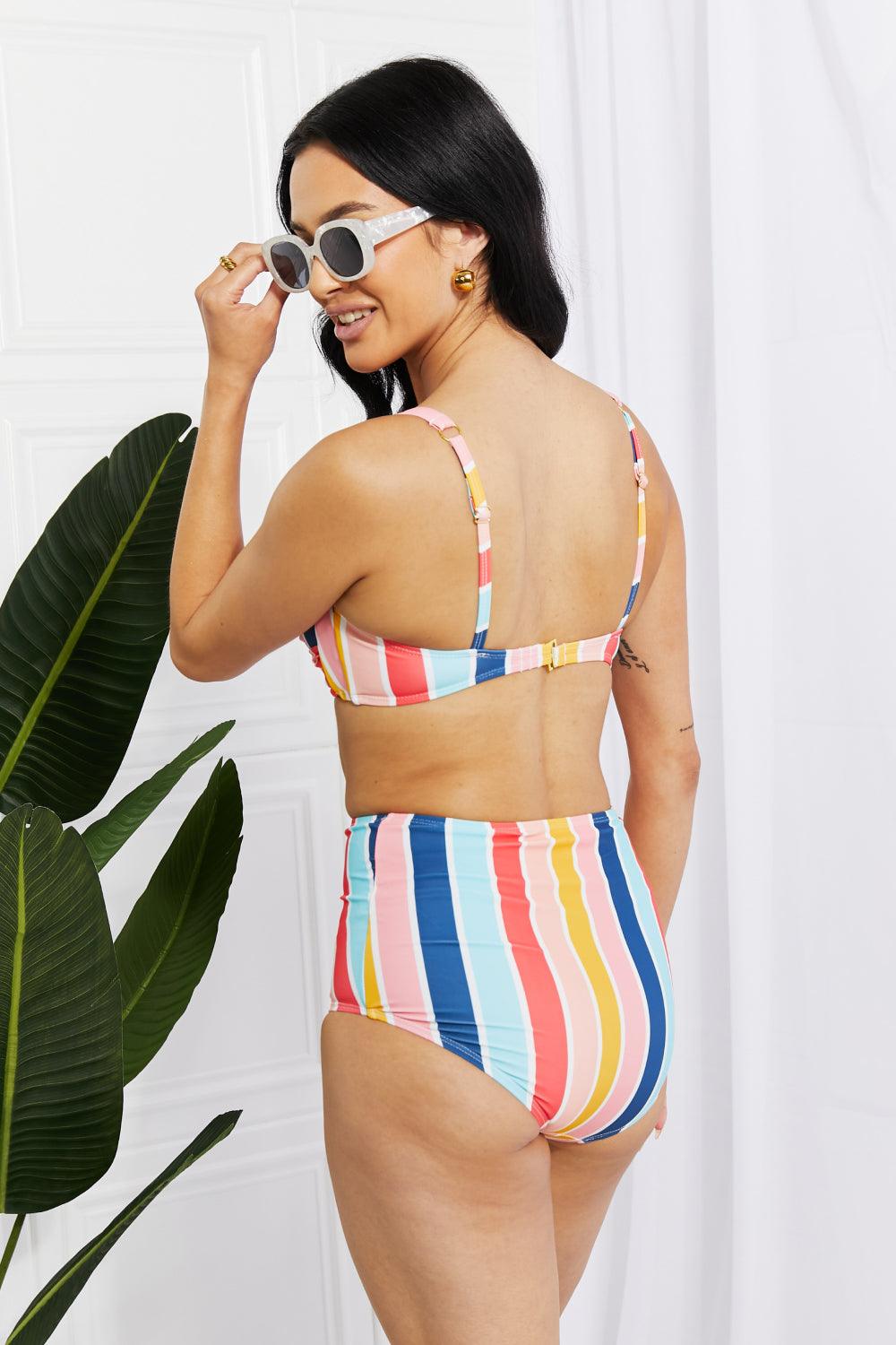 Take A Dip Twist High-Rise Bikini in Stripe - Olive Ave