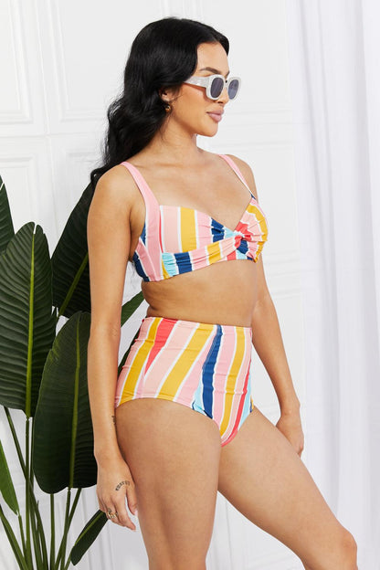 Take A Dip Twist High-Rise Bikini in Stripe - Olive Ave