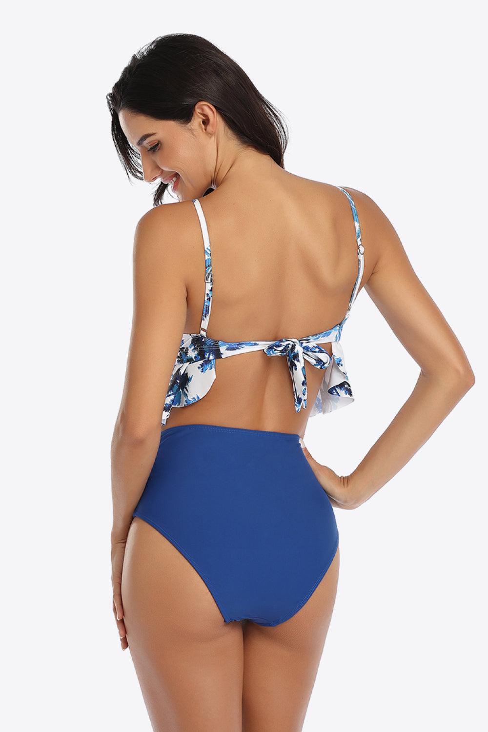 Tropical Crisscross Ruffled Two-Piece Swimsuit - Olive Ave