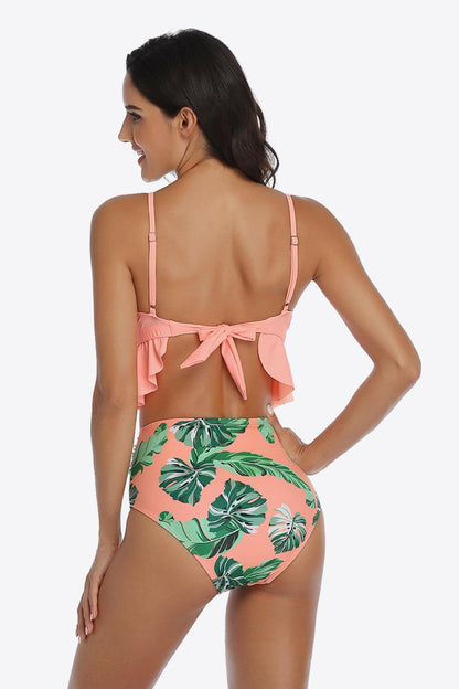 Tropical Crisscross Ruffled Two-Piece Swimsuit - Olive Ave