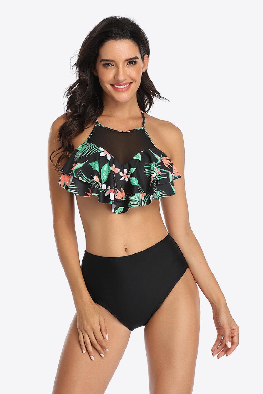 Tropical Ruffled Two-Piece Swimsuit - Olive Ave