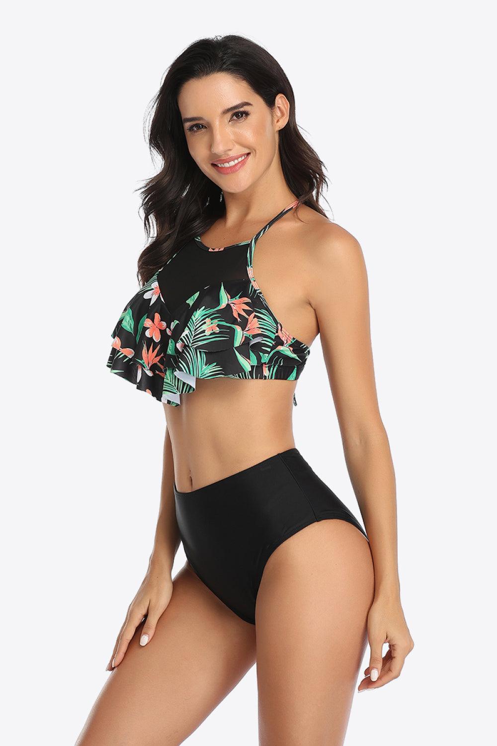 Tropical Ruffled Two-Piece Swimsuit - Olive Ave