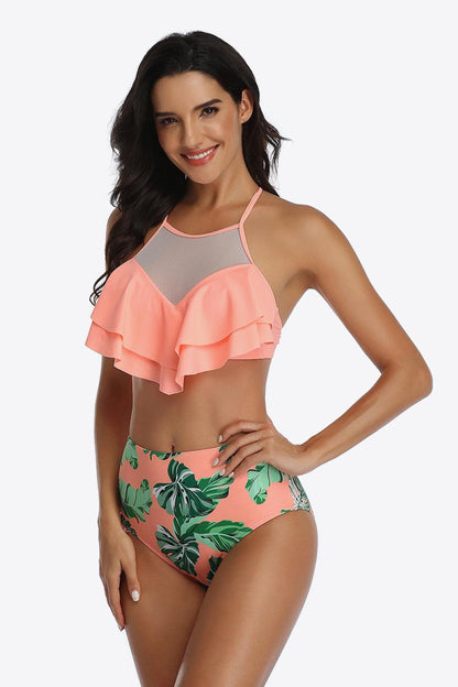 Tropical Ruffled Two-Piece Swimsuit - Olive Ave