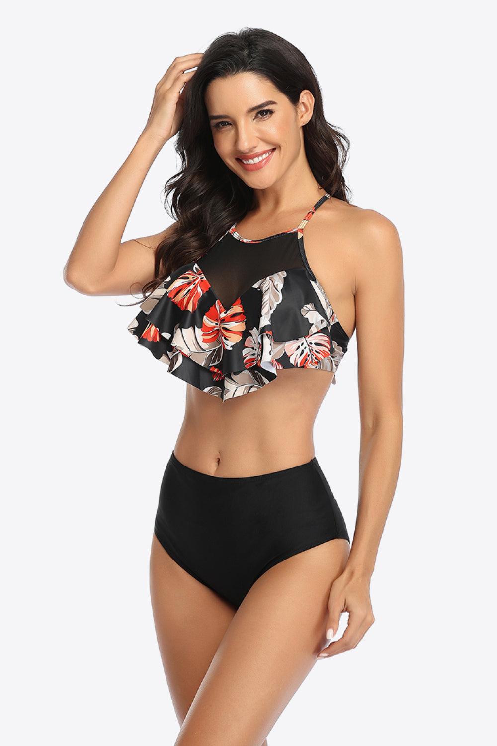 Tropical Ruffled Two-Piece Swimsuit - Olive Ave