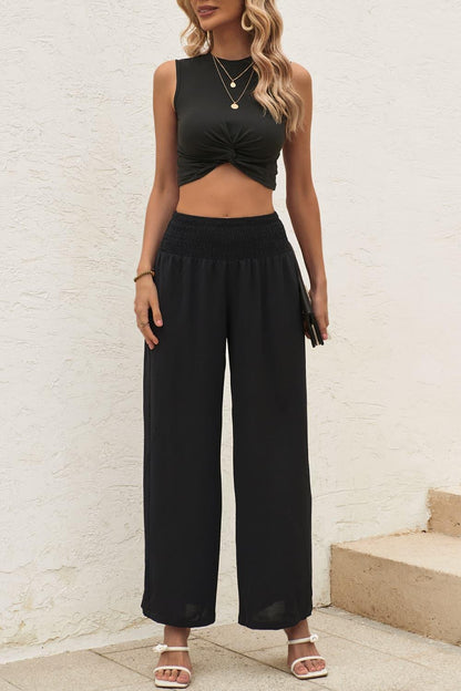 Twist Front Cropped Tank and Pants Set - Olive Ave