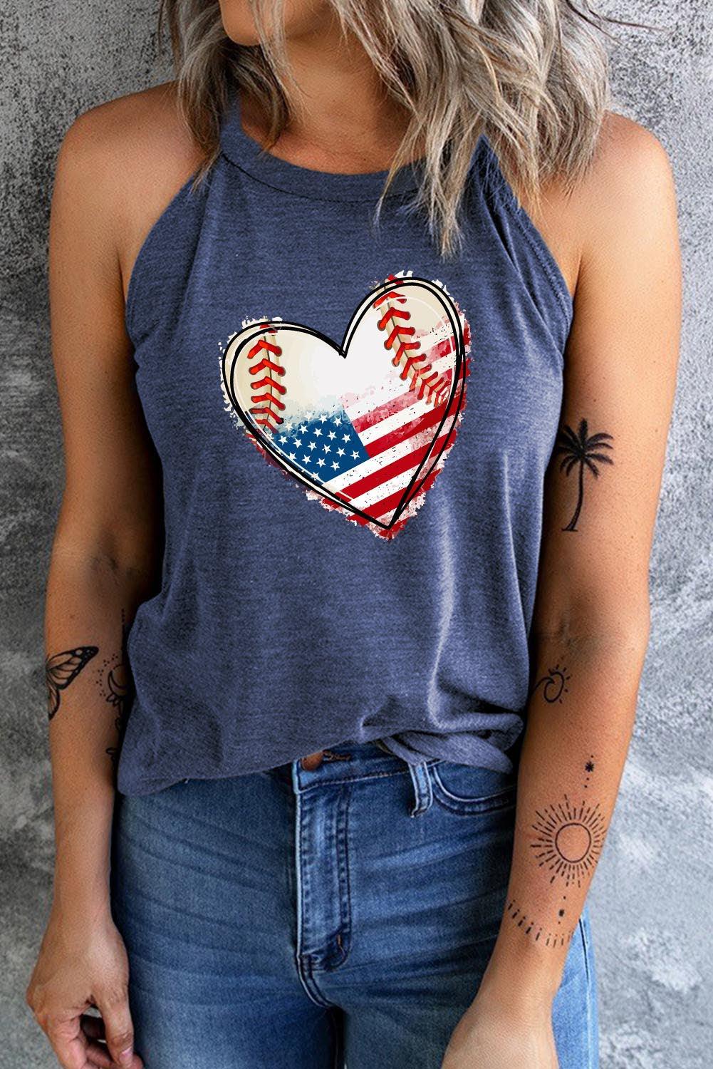 US Flag Heart Graphic Tank - Olive Ave