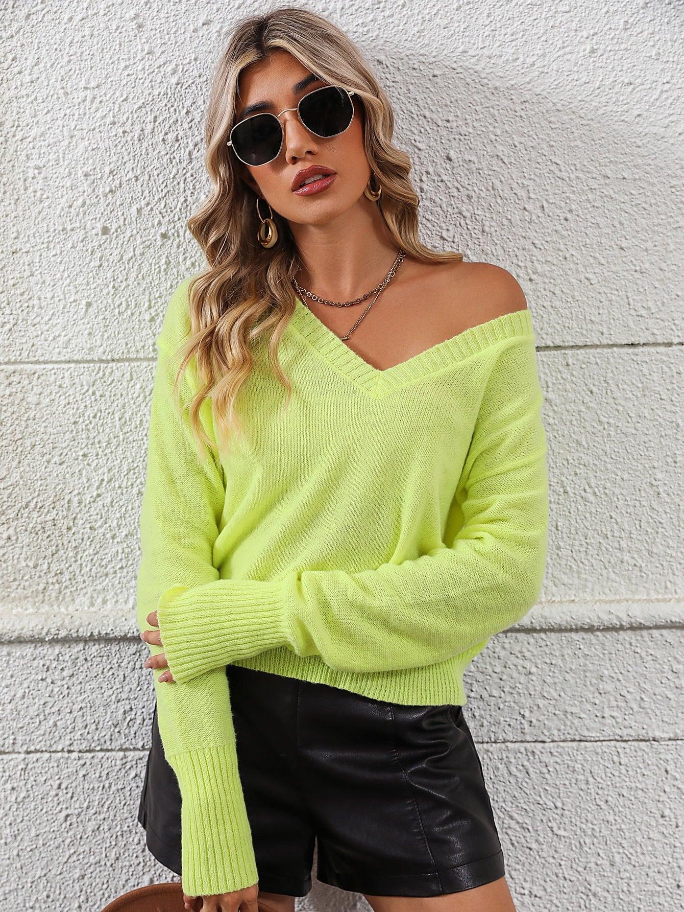 V-Neck Long Sleeve Knit Top - Olive Ave