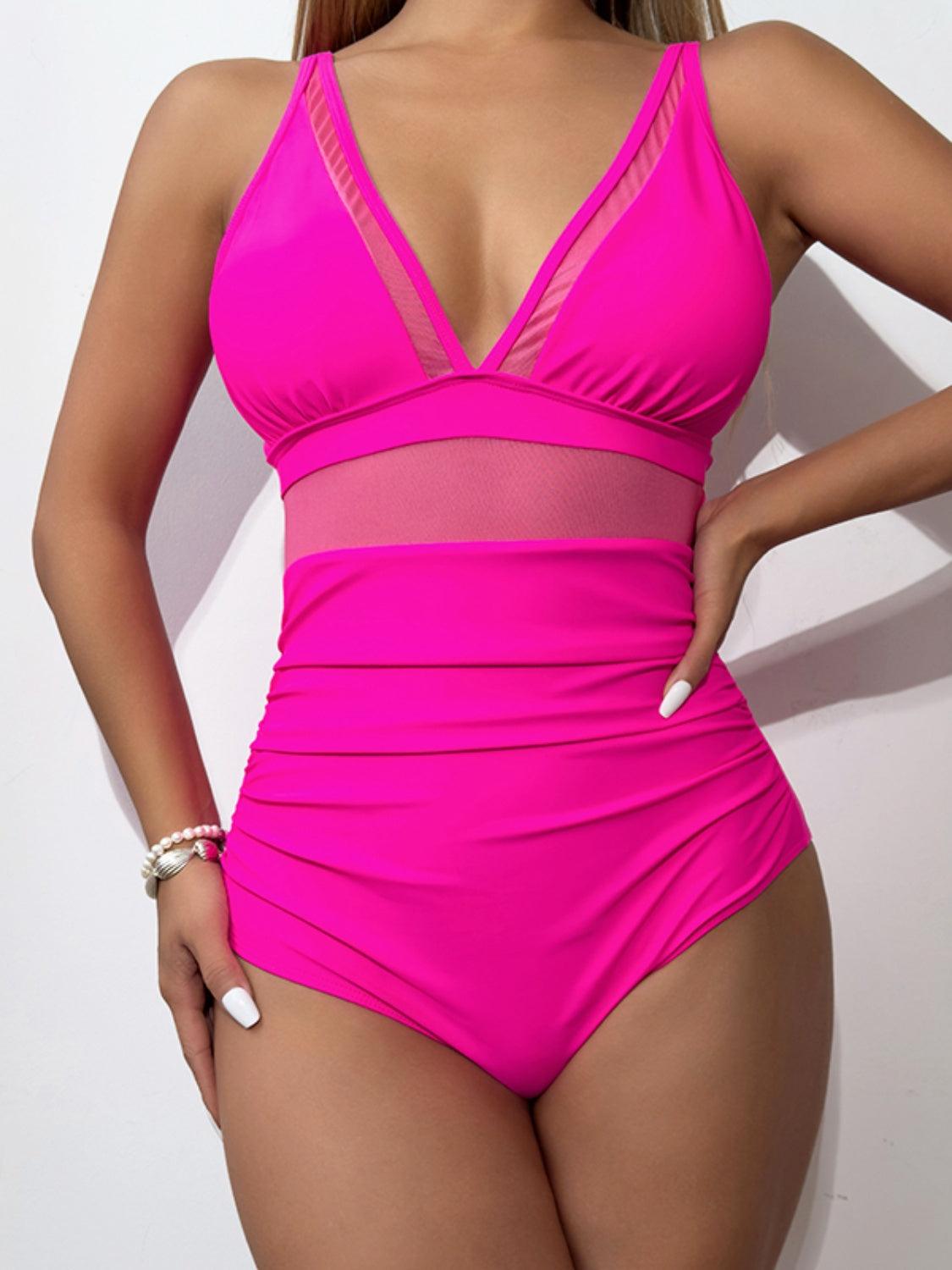 V-Neck One-Piece Swimwear in 4 Colors - Olive Ave