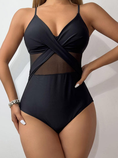 V-Neck Spaghetti Strap One-Piece Swimwear - Olive Ave