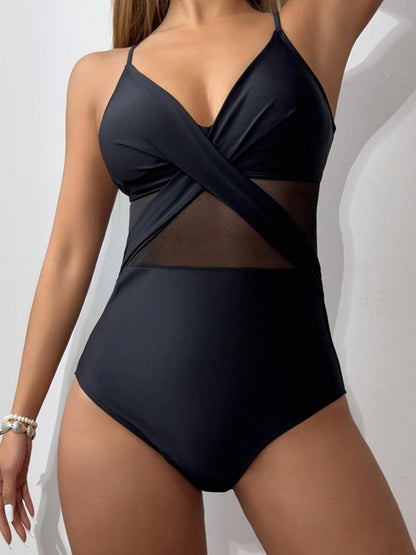 V-Neck Spaghetti Strap One-Piece Swimwear - Olive Ave