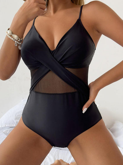 V-Neck Spaghetti Strap One-Piece Swimwear - Olive Ave