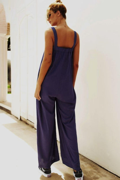 Wide Strap Wide Leg Jumpsuit - Olive Ave