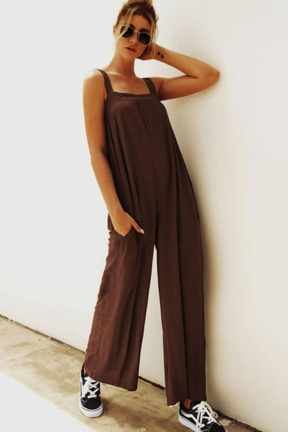 Wide Strap Wide Leg Jumpsuit - Olive Ave