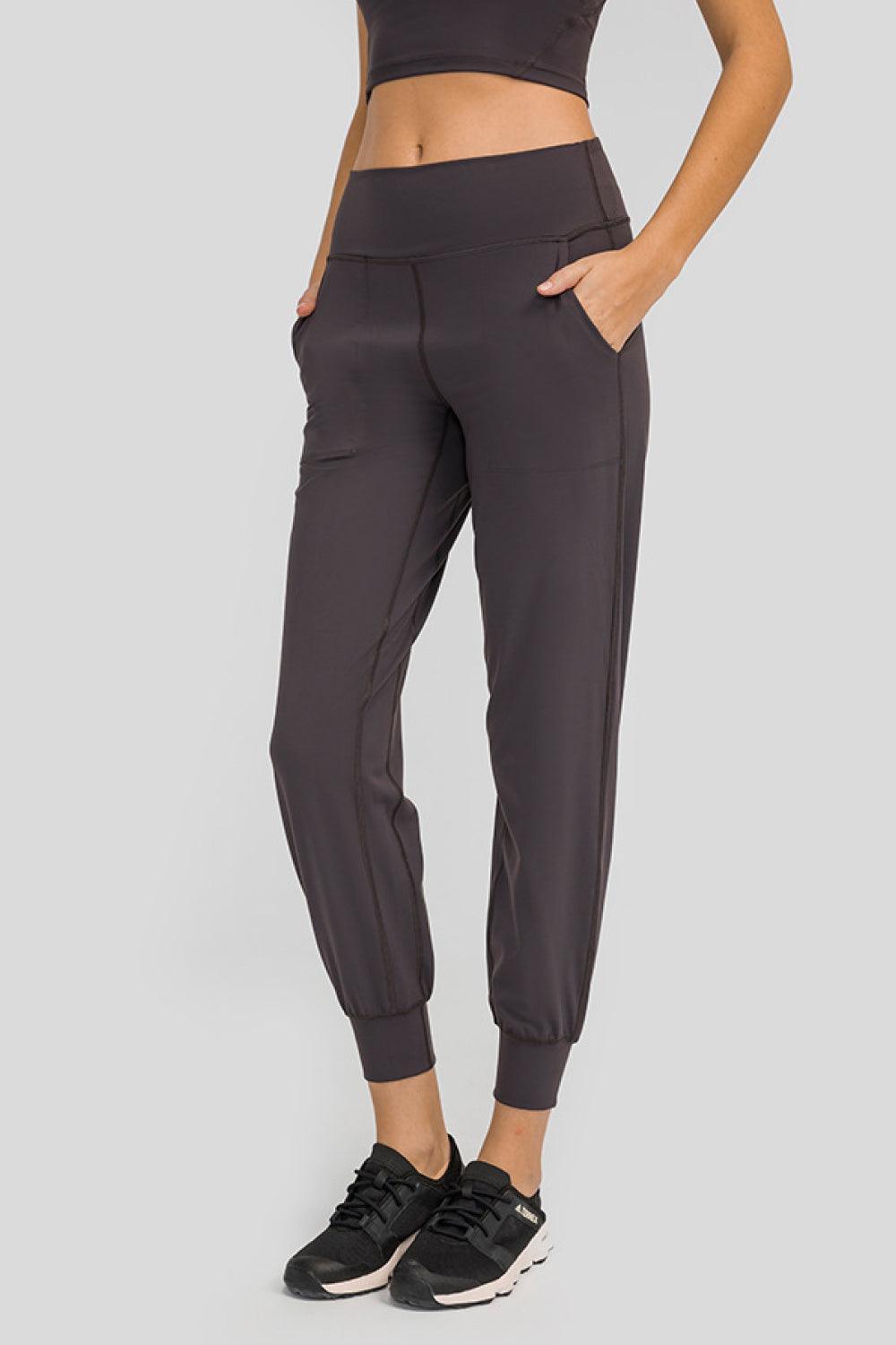 Wide Waistband Tapered Yoga Pants - Olive Ave