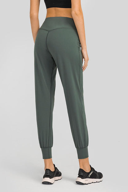 Wide Waistband Tapered Yoga Pants - Olive Ave