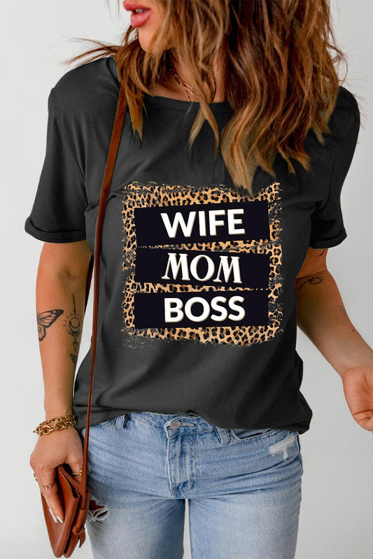 WIFE MOM BOSS Leopard Graphic Tee - Olive Ave