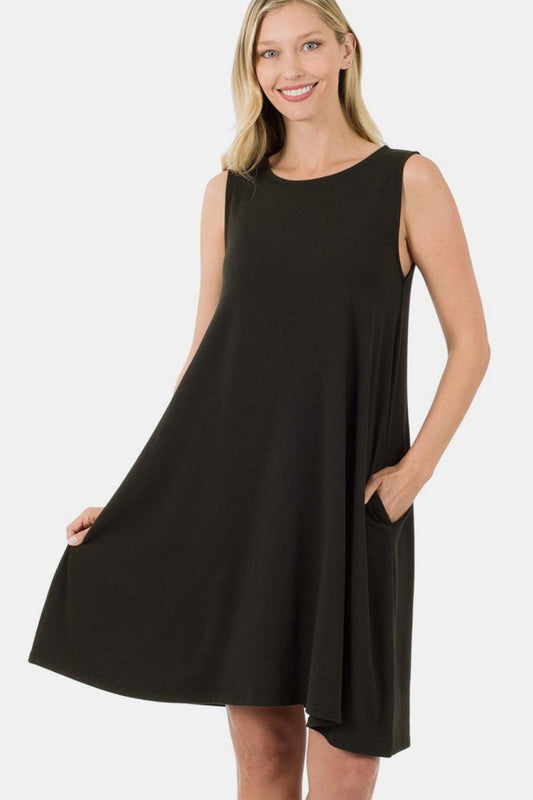 Zenana Full Size Sleeveless Flared Dress - Olive Ave
