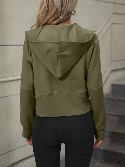 Zip-Up Raglan Sleeve Hoodie with Pocket - Olive Ave