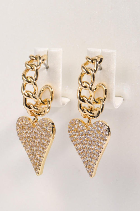 Zircon Heart C-Hoop Drop Earrings - Olive Ave