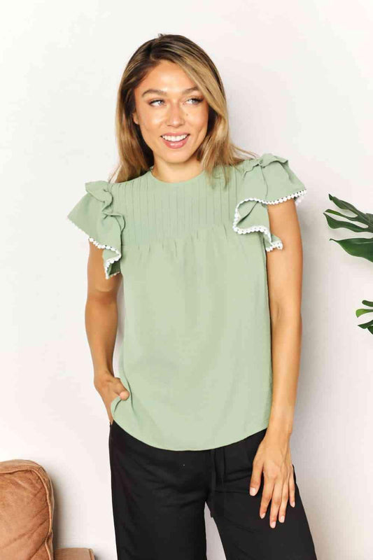 Addy Flutter Sleeve Blouse - Olive Ave